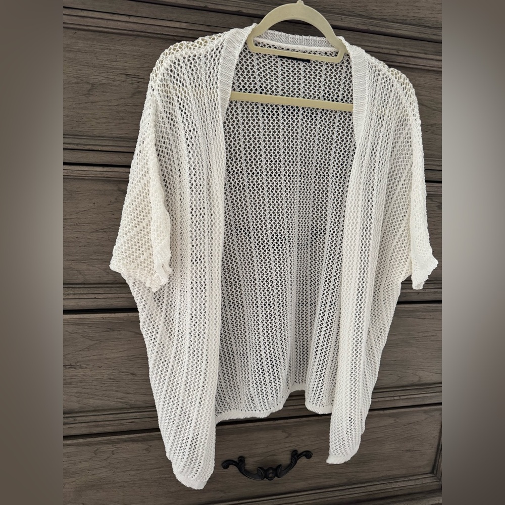 NEW Ivory Crochet Cardigan NWOT Open Front Kimono White Cream Sheer - Picture 5 of 10